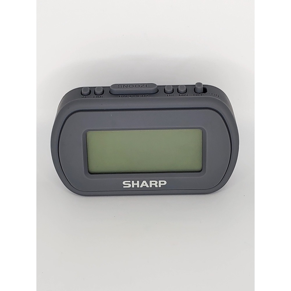 Sharp Digital Alarm Clock With Blue LED Backlight Rubberized Case Battery Power